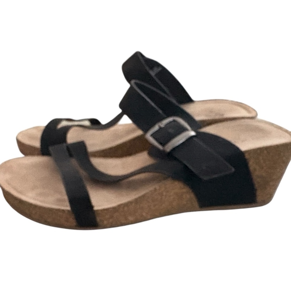 ANNIE COMFORT Black Wedge Sandals 9Wide EUC